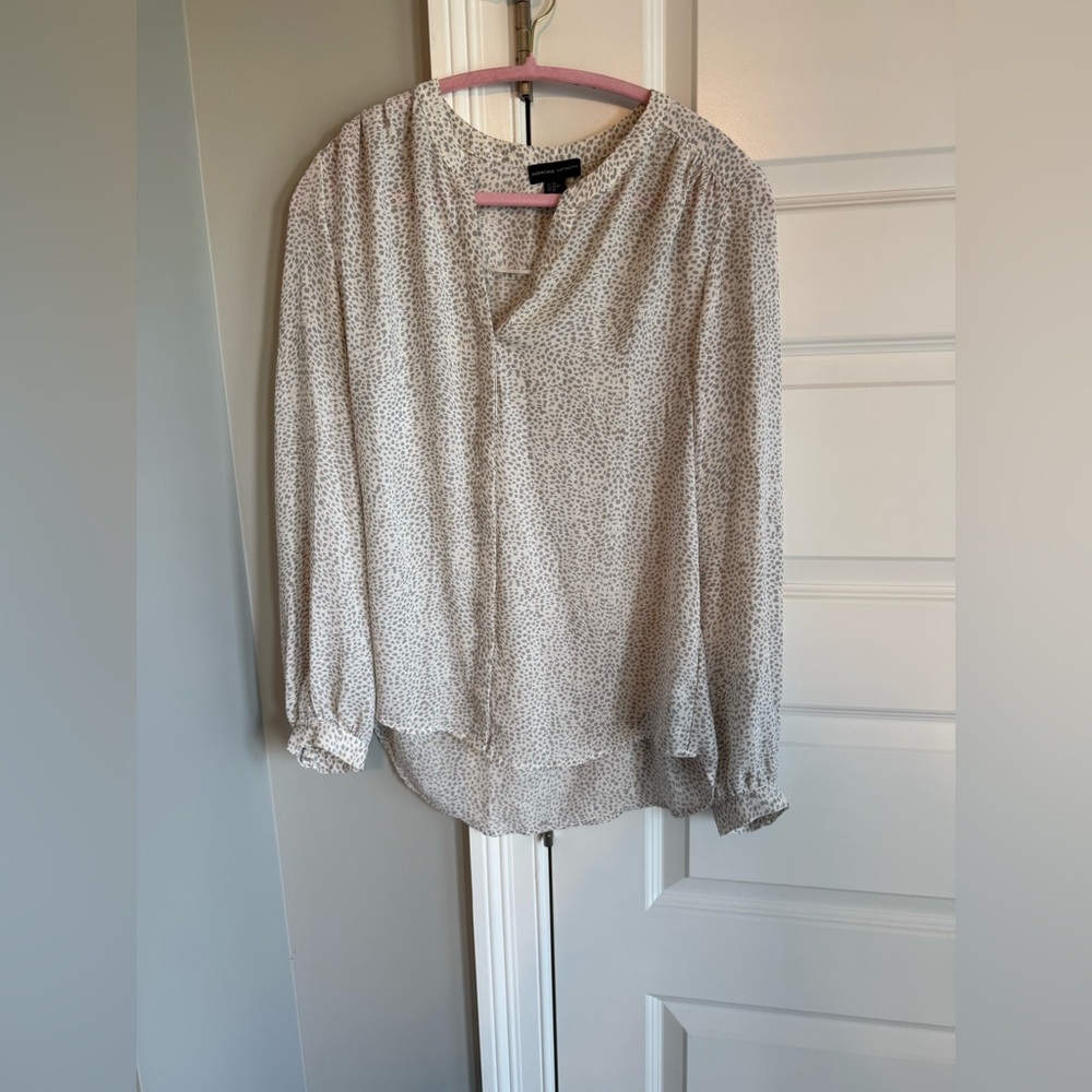 Adrienne Vittadini Cream Blouse with Subtle Black Dot Print